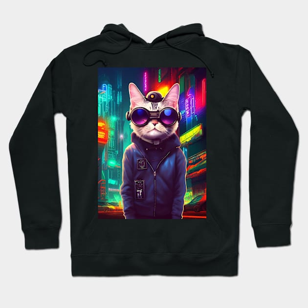 Cool Japanese Techno Cat In Japan Neon City Hoodie by star trek fanart and more